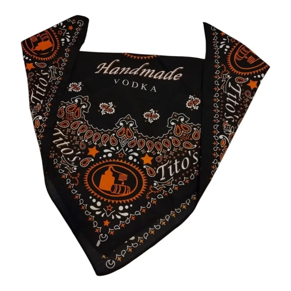 Tito's Handmade‎ Vodka Paisley Square Bandana Handkerchief Scarf Black Orange